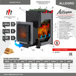 Печь-каменка ALLEGRO 18 (Аллегро 18) конвекционная