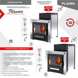 Печь-каменка PLAZMA 18 (Плазма) с панорамным стеклом